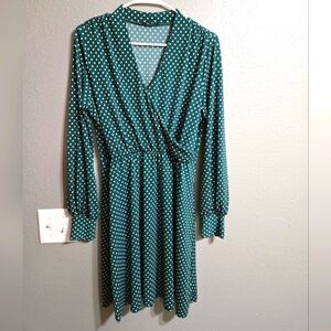 Adrianna Papell Green Pocka Dot Long Sleeve Dress